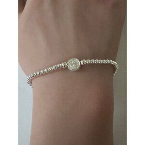 925 Sterling Silver Stretch Stacking Bracelet St. Benedict Religious Charm